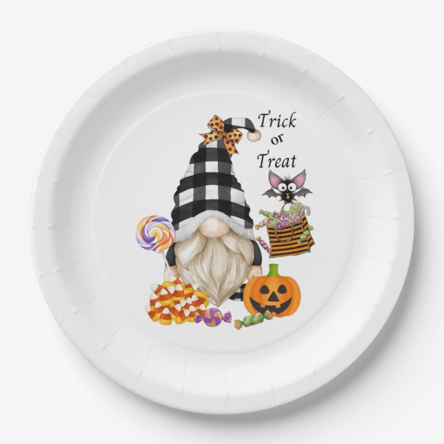 Trick or Treat Halloween Gnome Paper Plates (Front)