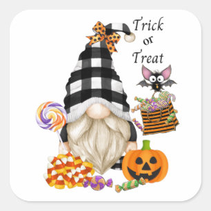 Trick or Treat Halloween Gnome Square Sticker