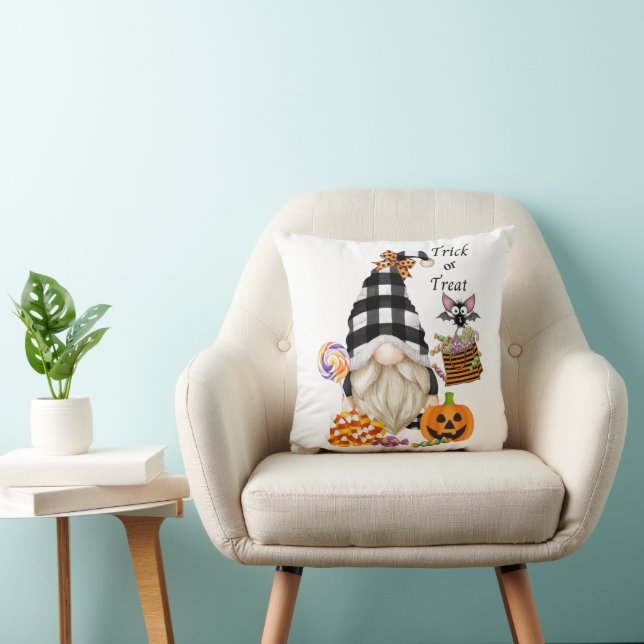 Trick or Treat Halloween Gnome Throw Pillow (Chair)