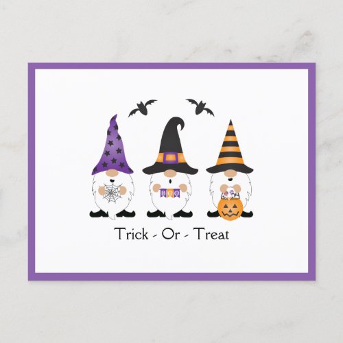 Trick Or Treat Halloween Gnomes Purple Orange Postcard