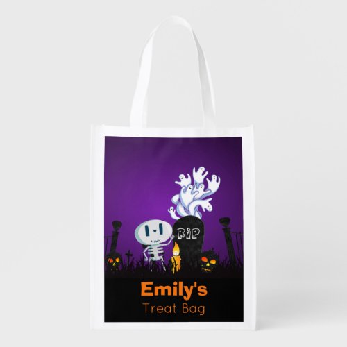 Trick or Treat Halloween Graveyard Spooky Cute Reusable Grocery Bag