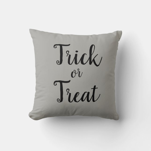 Trick or Treat Halloween Gray Throw Pillow (Front)