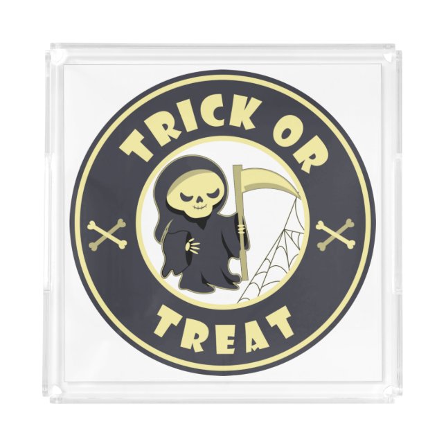 Trick or treat Halloween grim reaper character Acrylic Tray (Front)