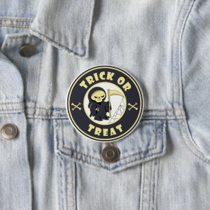 Trick or treat Halloween grim reaper character Button