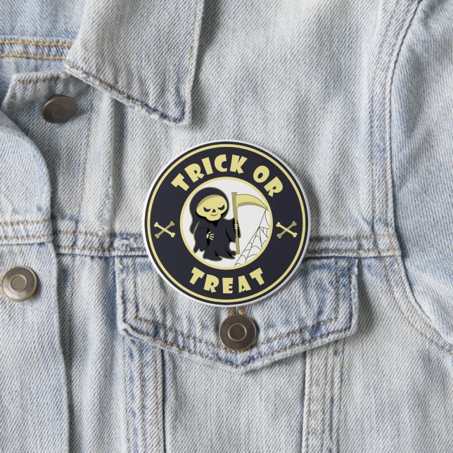Trick or treat Halloween grim reaper character Button (In Situ)