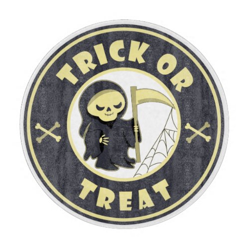 Trick or treat Halloween grim reaper character Cutting Board