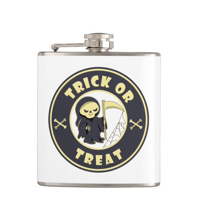 Trick or treat Halloween grim reaper character Flask (Front)