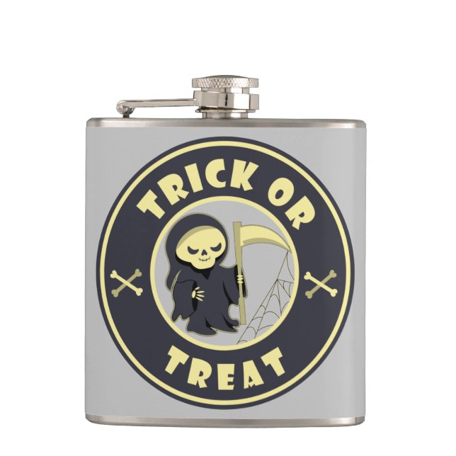 Trick or treat Halloween grim reaper character Flask (Front)