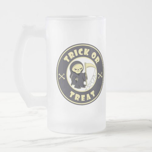 Trick or treat Halloween grim reaper character Frosted Glass Beer Mug