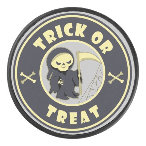 Trick or treat Halloween grim reaper character Hockey Puck