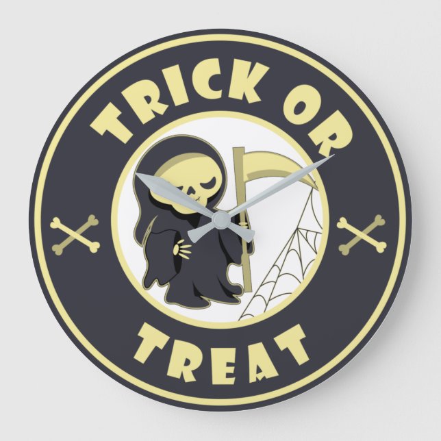Trick or treat Halloween grim reaper character Large Clock (Front)