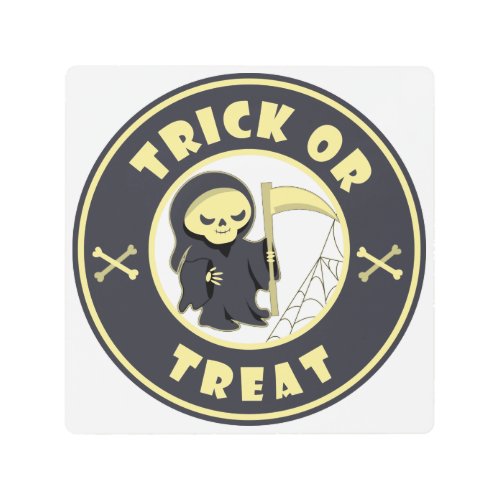 Trick or treat Halloween grim reaper character Metal Print