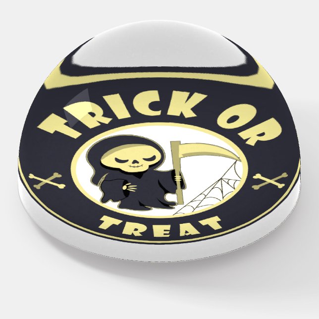 Trick or treat Halloween grim reaper character Paperweight (Angled)