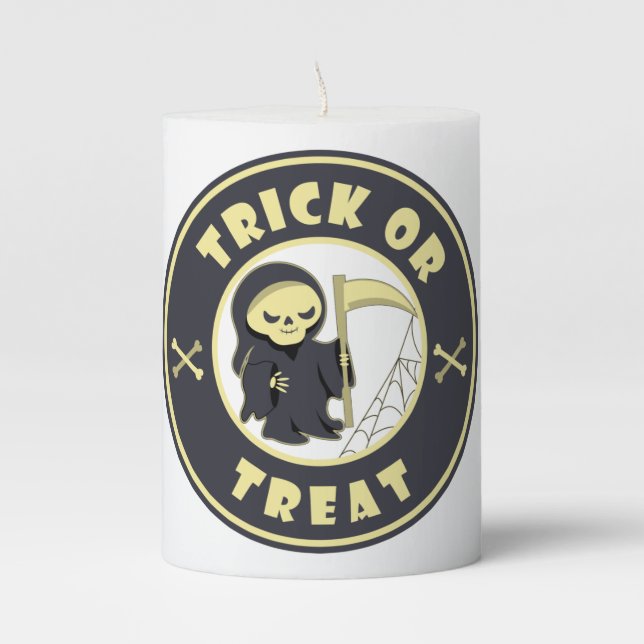 Trick or treat Halloween grim reaper character Pillar Candle (Front)