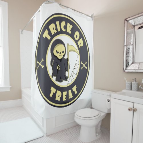 Trick or treat Halloween grim reaper character Shower Curtain