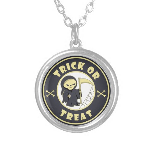 Trick or treat Halloween grim reaper character Silver Plated Necklace