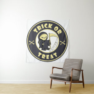 Trick or treat Halloween grim reaper character Tapestry