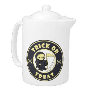 Trick or treat Halloween grim reaper character Teapot