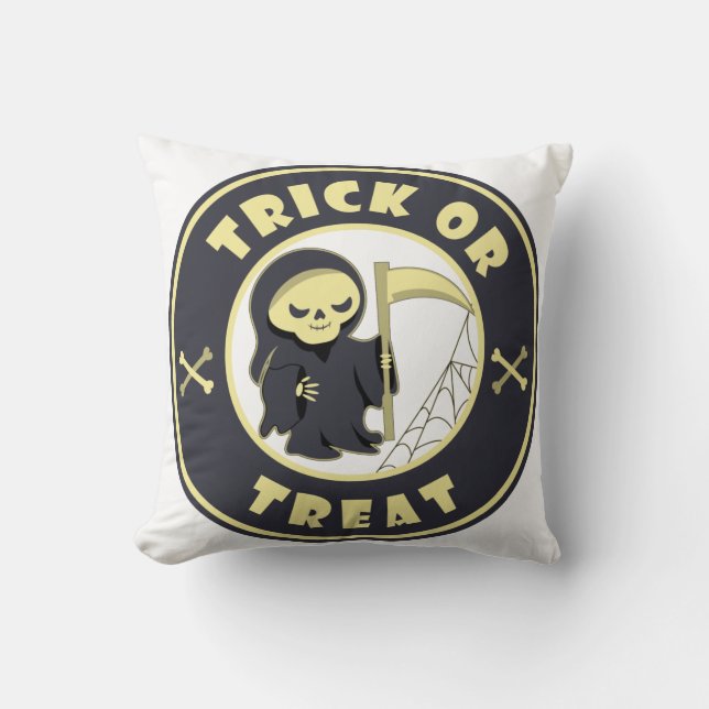 Trick or treat Halloween grim reaper character Throw Pillow (Front)
