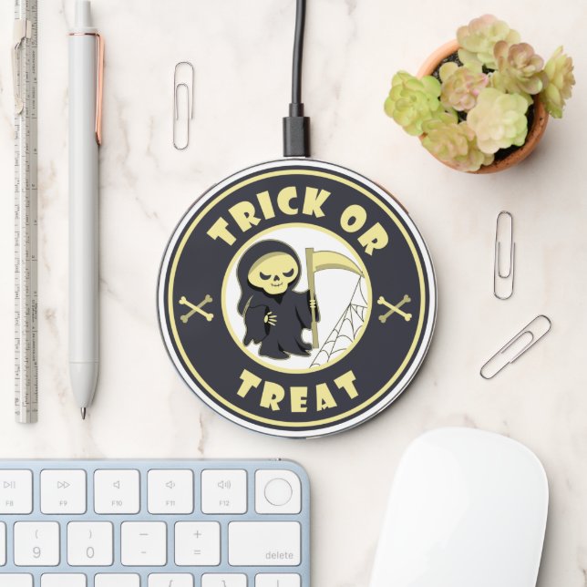 Trick or treat Halloween grim reaper character Wireless Charger (Desk)