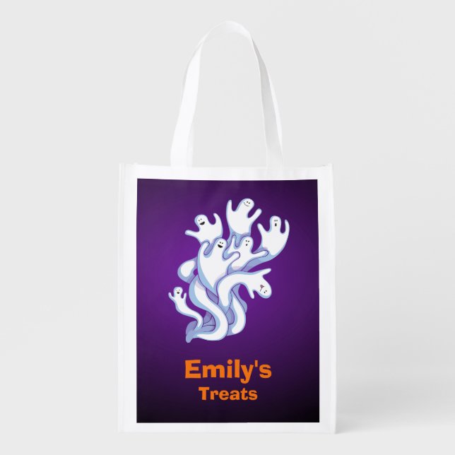 Trick or Treat Halloween Halloween Ghosts Flying Grocery Bag (Front)