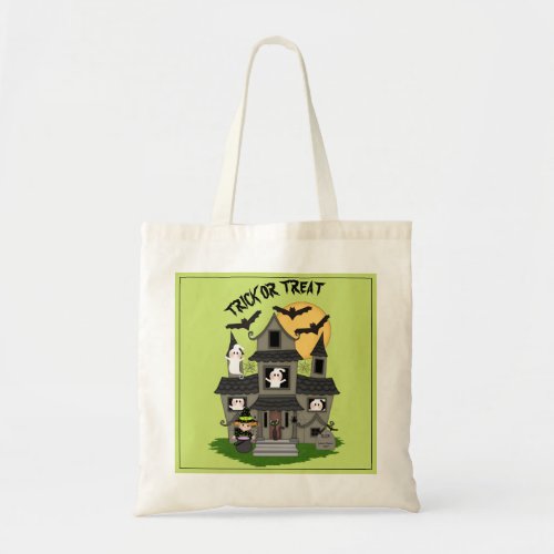 Trick or treat Halloween haunted house and witch Tote Bag