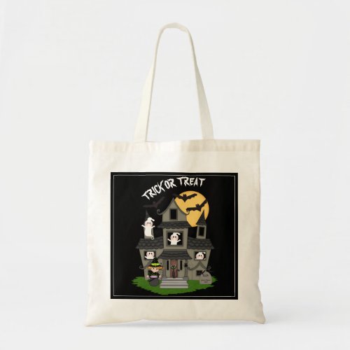 Trick or treat Halloween haunted house black Tote Bag