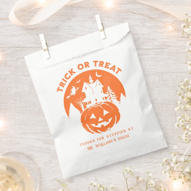 Trick Or Treat Halloween Haunted House Orange Favor Bag (Clipped)