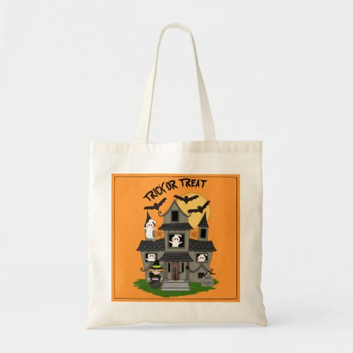 Trick or treat Halloween haunted house orange Tote Bag