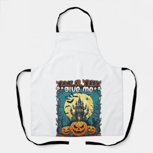 Trick Or Treat Halloween Haunted House Pumpkins Mo Apron
