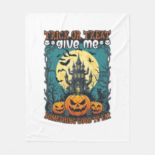 Trick Or Treat Halloween Haunted House Pumpkins Mo Fleece Blanket