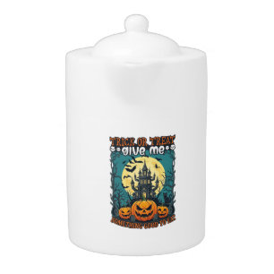 Trick Or Treat Halloween Haunted House Pumpkins Mo Teapot