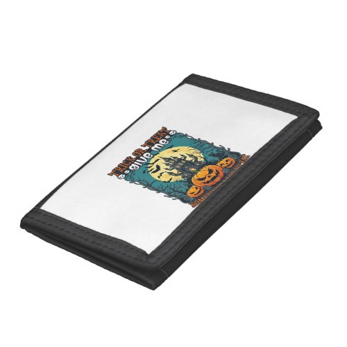 Trick Or Treat Halloween Haunted House Pumpkins Mo Trifold Wallet