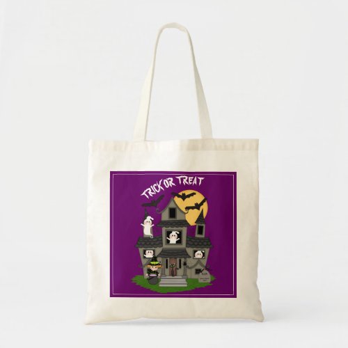 Trick or treat Halloween haunted house purple Tote Bag