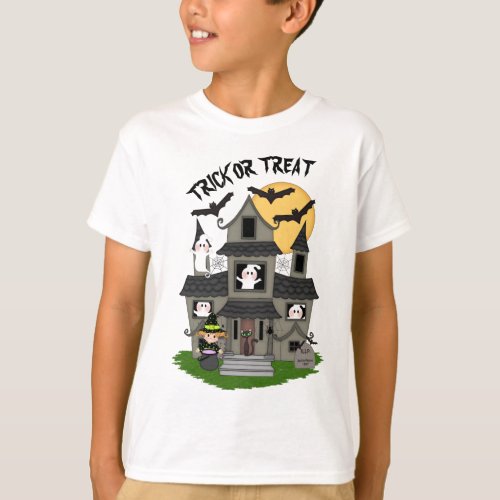 Trick or treat Halloween haunted house with witch T_Shirt