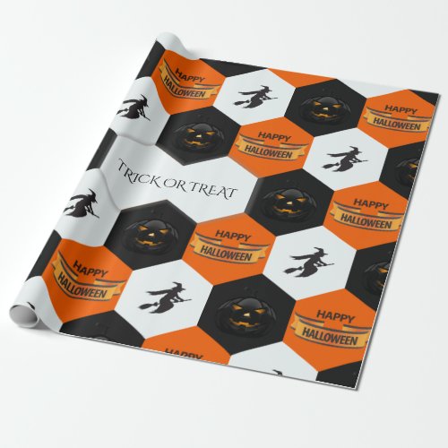 Trick or Treat Halloween Hexagons Pattern Wrapping Paper