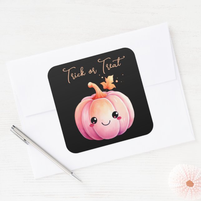 Trick Or Treat Halloween Kawaii Pumpkin Square Sticker (Envelope)