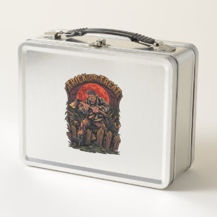 Trick Or Treat Halloween Killer Skeleton Axe Red M Metal Lunch Box