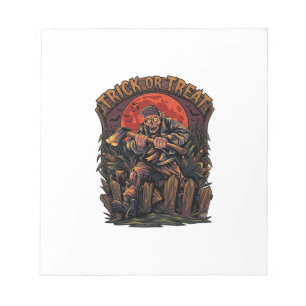 Trick Or Treat Halloween Killer Skeleton Axe Red M Notepad