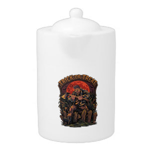 Trick Or Treat Halloween Killer Skeleton Axe Red M Teapot