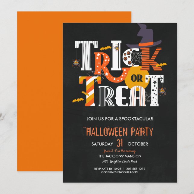 Trick Or Treat Halloween monster Costume Party Invitation (Front/Back)