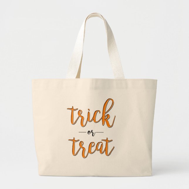 trick or treat halloween orange black simple large tote bag (Front)