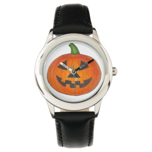 Trick or Treat Halloween Orange Carved Pumpkin Watch