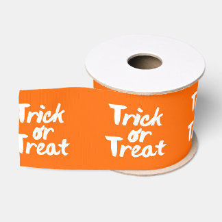 Trick or Treat Halloween Orange White Brush Stroke Grosgrain Ribbon
