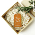 Trick or Treat Halloween Orange with White Text  Gift Tags<br><div class="desc">Personalize your Halloween favors with these trick-or-treat terracotta orange gift tags. Customize the front with your family's name or your own text, and change the back of the design to include the same front design or add your own text to the back. Have questions? Please message me and I'd be...</div>