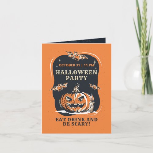 Trick or Treat Halloween Party Bats and Pumpkin Invitation