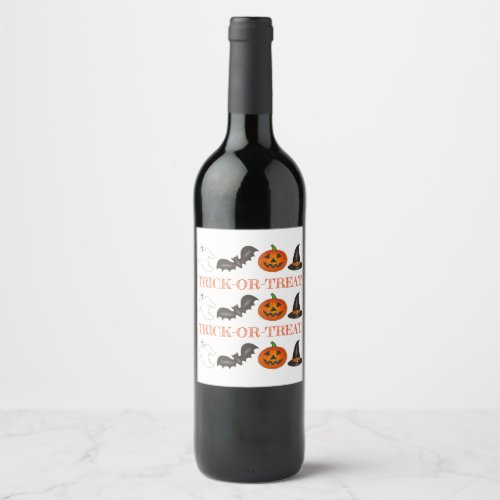 Trick or Treat Halloween Party Ghost Witch Bat Wine Label