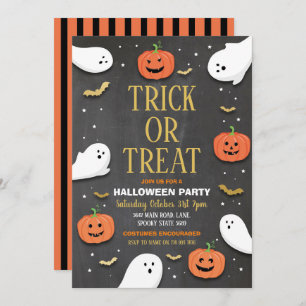 Trick or Treat Halloween Party Ghosts Bags Gold Invitation