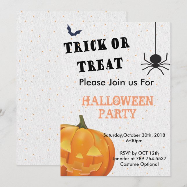 Trick or Treat Halloween Party Halloween  party Invitation (Front/Back)
