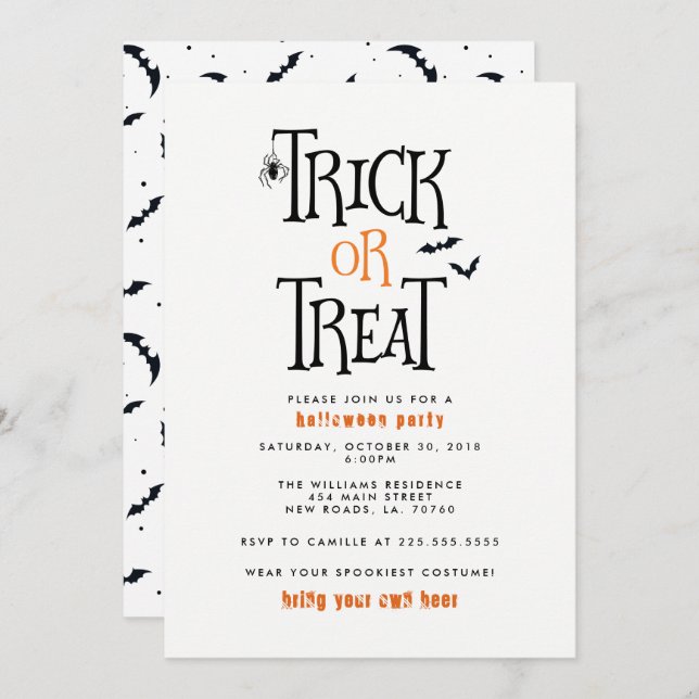 Trick or Treat Halloween Party Invitation (Front/Back)